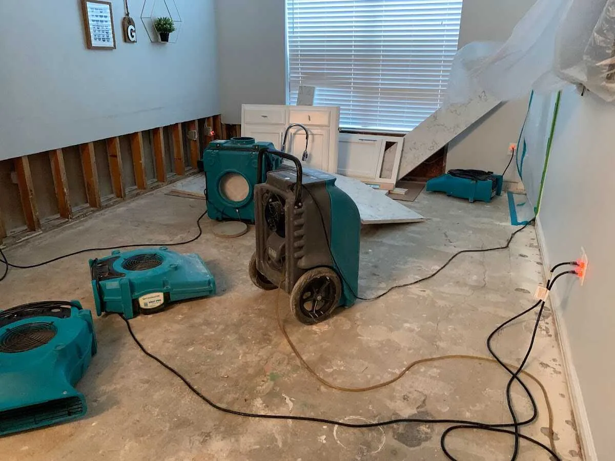 Dehumidifier in flood-cut room for Water Damage Restoration in East Caln